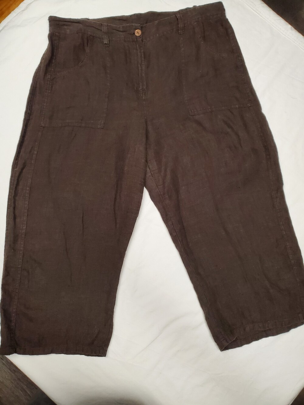 Chico's 100% Linen Cropped Pants Size 2 (US 14/16) Brown Patch Pocket Capri
